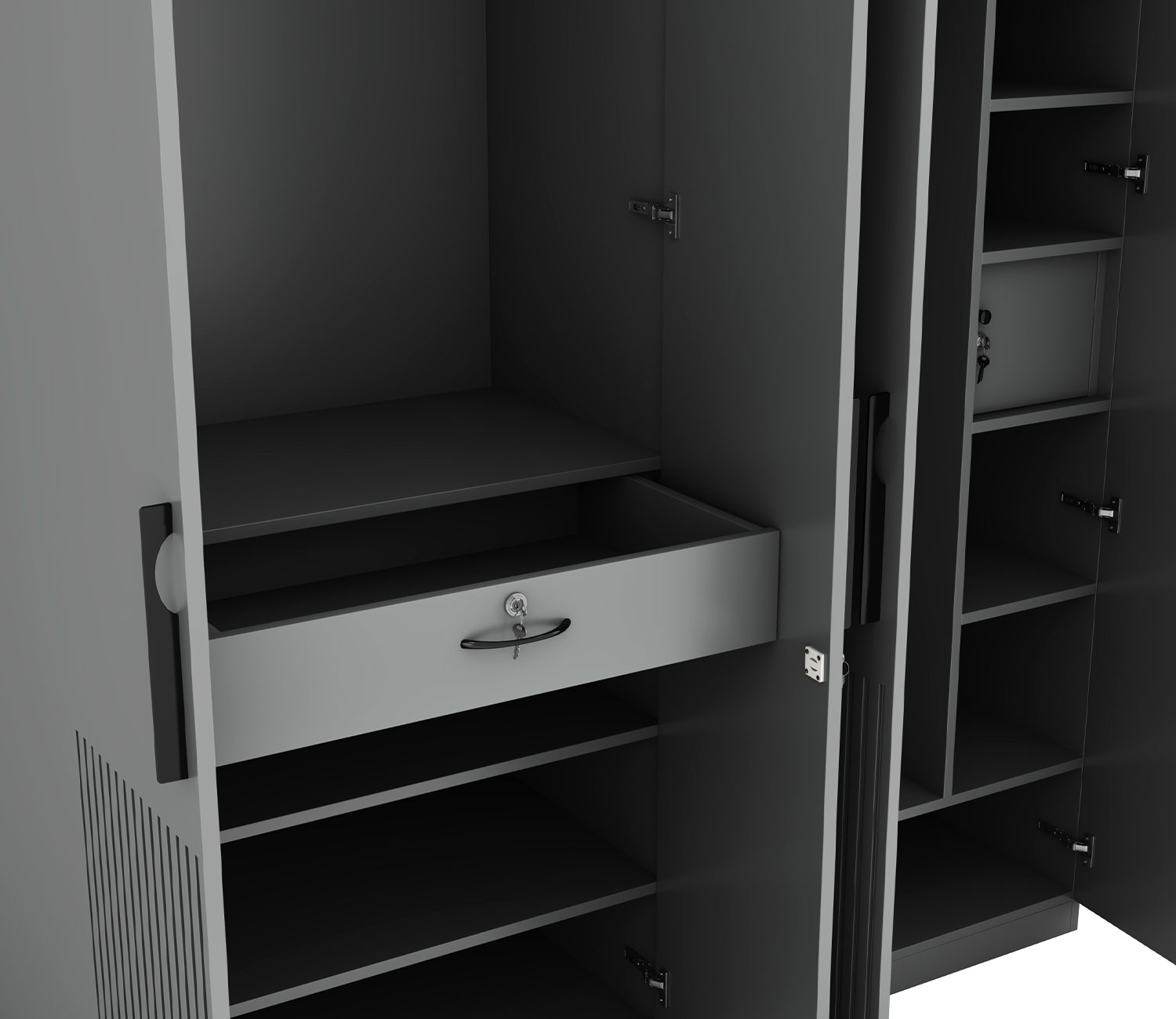 Nora Engineered Wood 4 Door Wardrobe – Gothic Grey Finish view 3